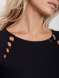 Mint Velvet Ribbed Button Knit Top, Black