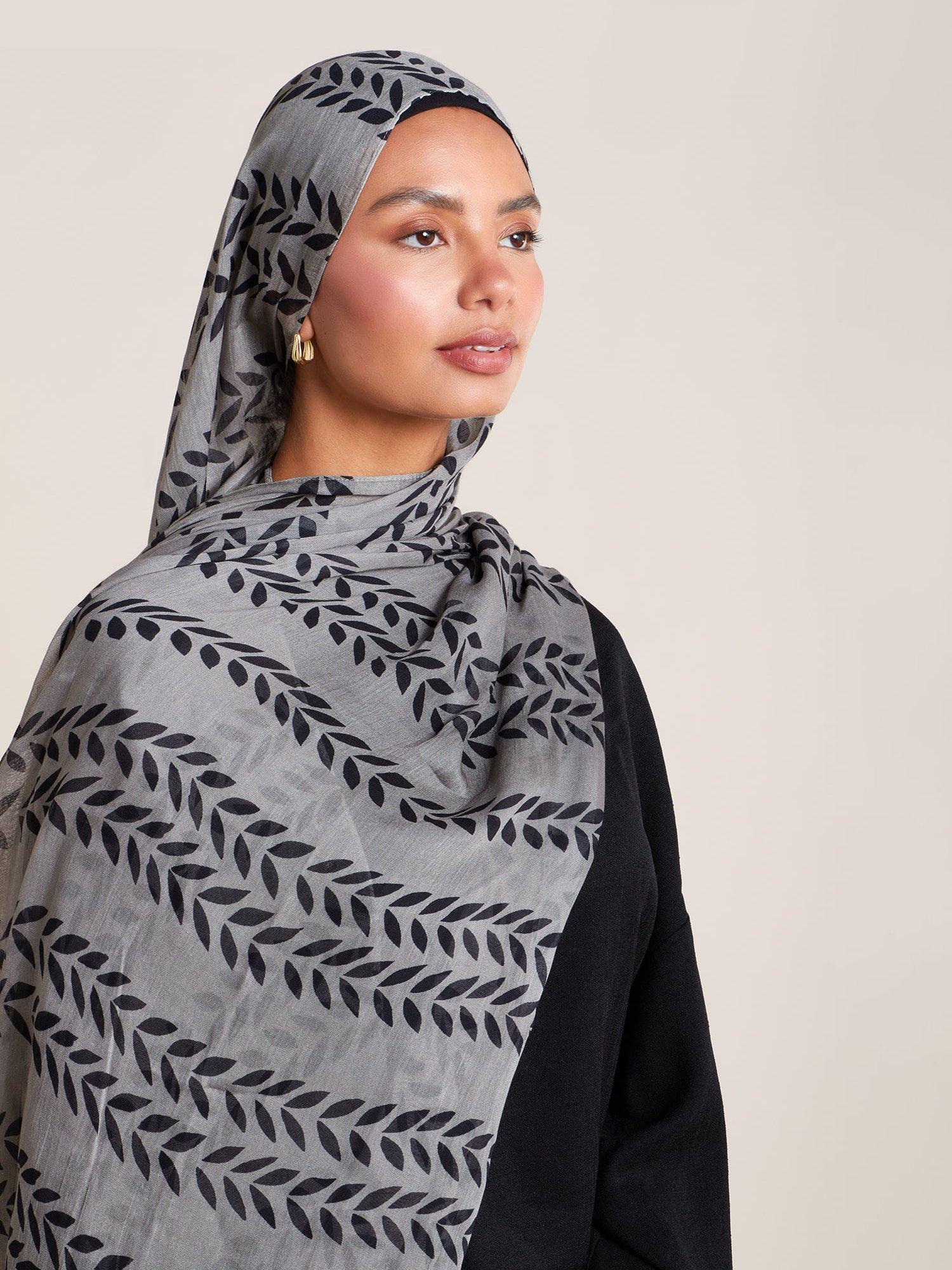 Product image 1 of 3, which shows Aab Olive Leaves Maroon Hijab, Green