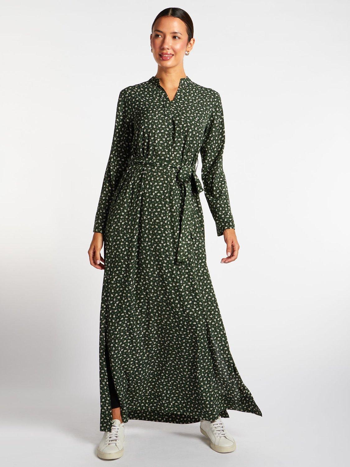 Product image 1 of 5, which shows Aab Floral Belted Maxi Dress, Green/Multi, S Reg