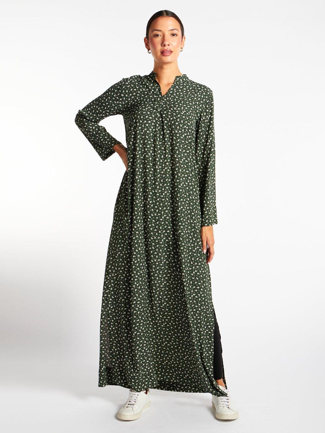 Product image 2 of 5, which shows Aab Floral Belted Maxi Dress, Green/Multi, S Reg