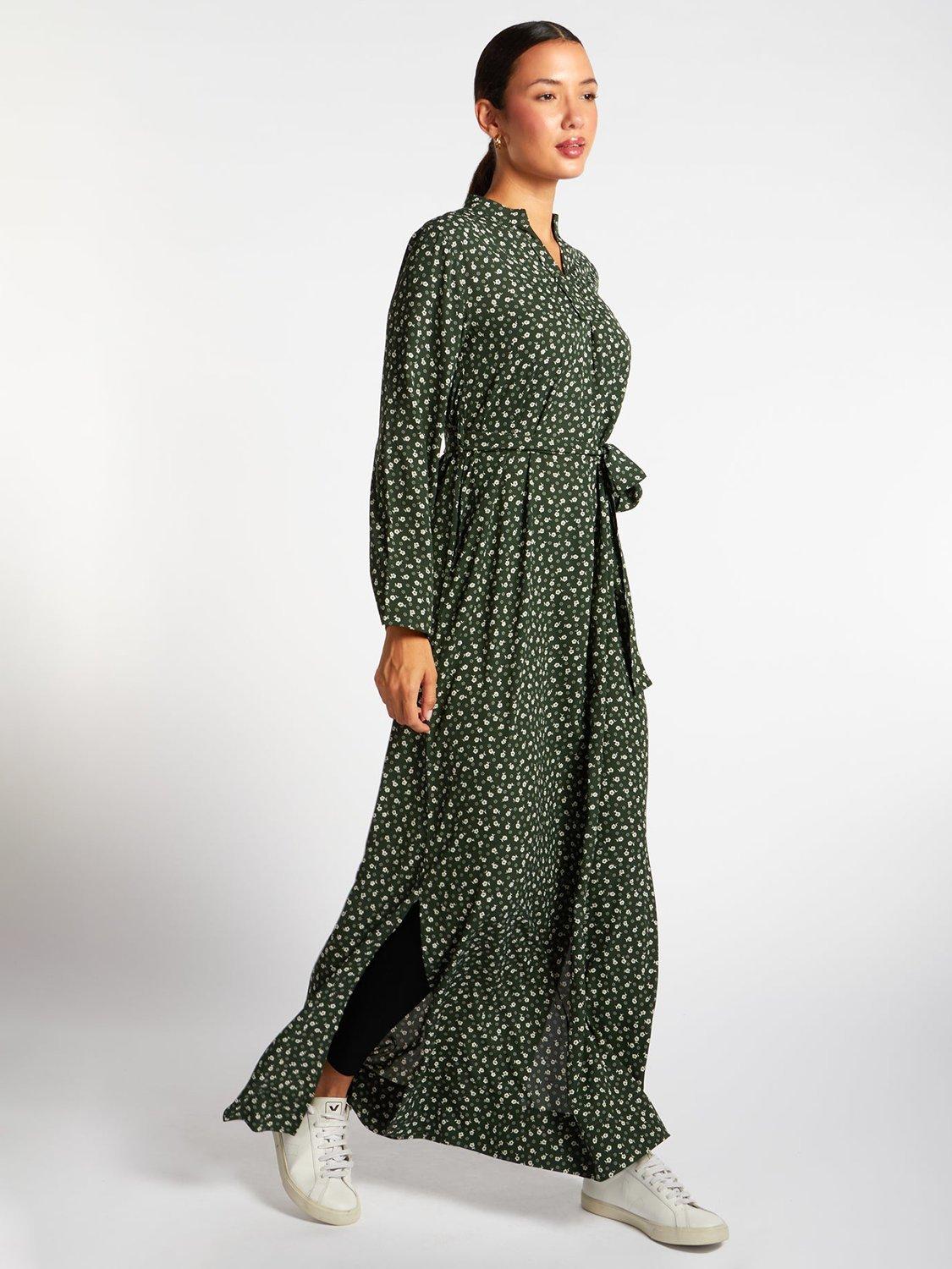 Product image 4 of 5, which shows Aab Floral Belted Maxi Dress, Green/Multi, S Reg