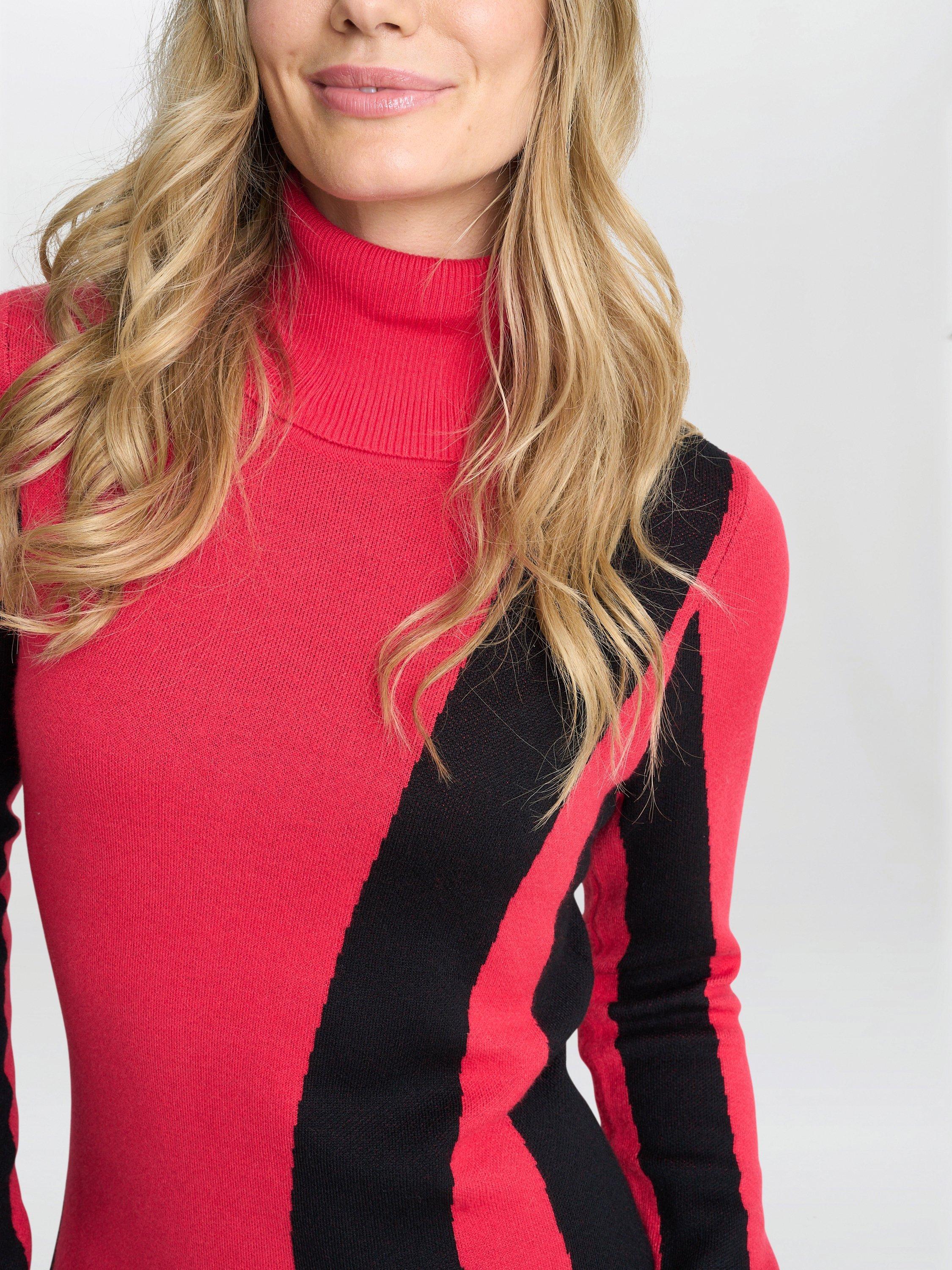 Product image 4 of 5, which shows Gina Bacconi Hally Roll Neck Knit Jumper Dress, Red/Black, S