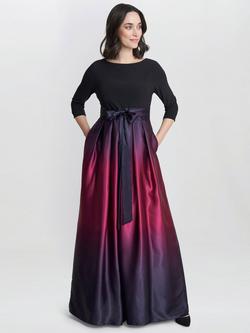 Gina Bacconi Ingrid V Neck Back Ombre Satin Maxi Dress, Black/Silver, Purple