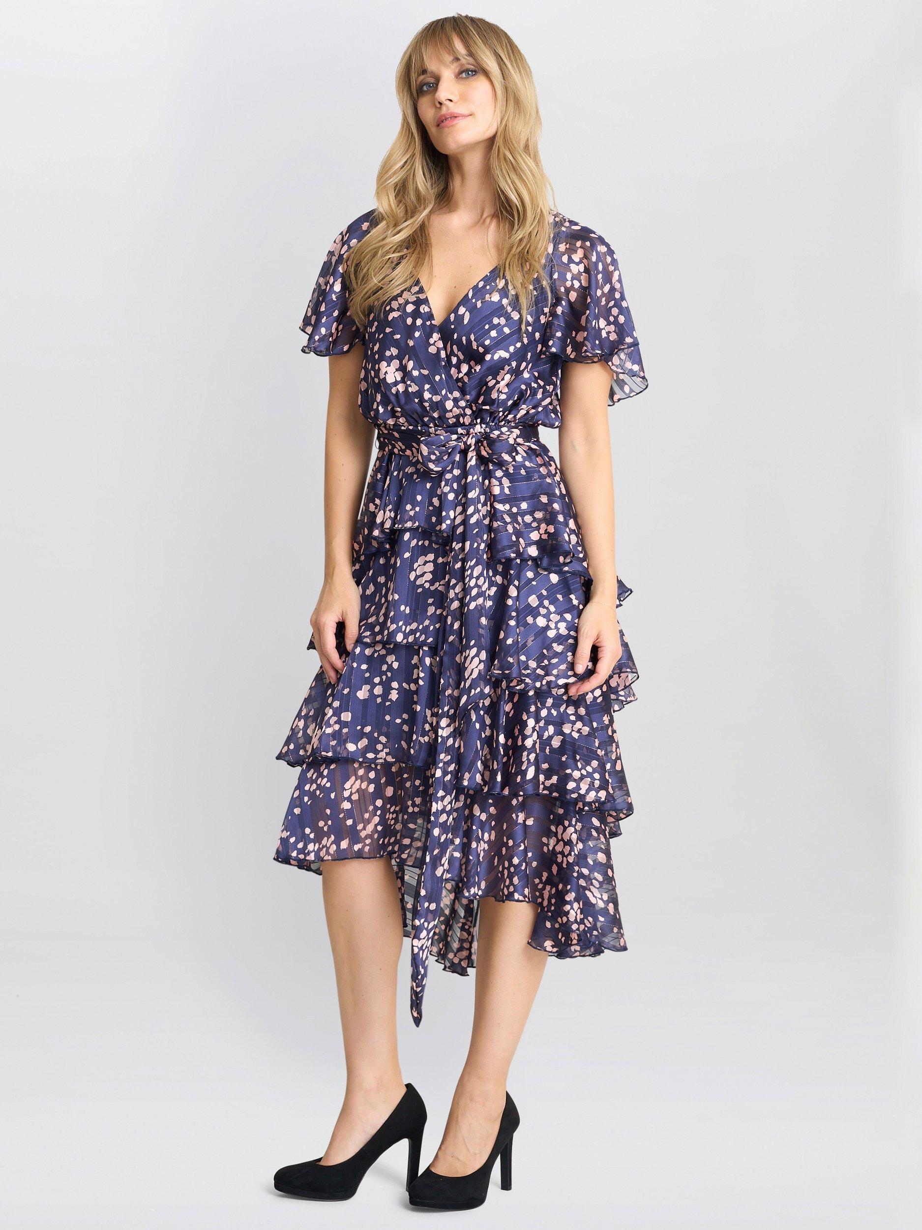 Product image 1 of 5, which shows Gina Bacconi Lottie Tiered Dress, Navy/Pink, 8