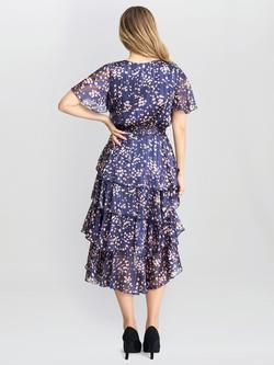 Gina Bacconi Lottie Tiered Dress, Navy/Pink - view 2, Navy/Pink