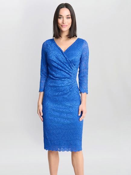 Gina Bacconi Melody Lace Wrap Dress, Turquoise, Blue