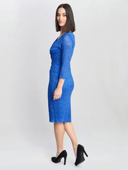 Gina Bacconi Melody Lace Wrap Dress, Turquoise - view 2, Blue