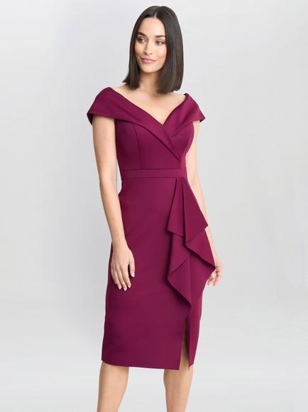 Gina Bacconi Miranda Ruffled Off Shoulder Dress, Red, Red