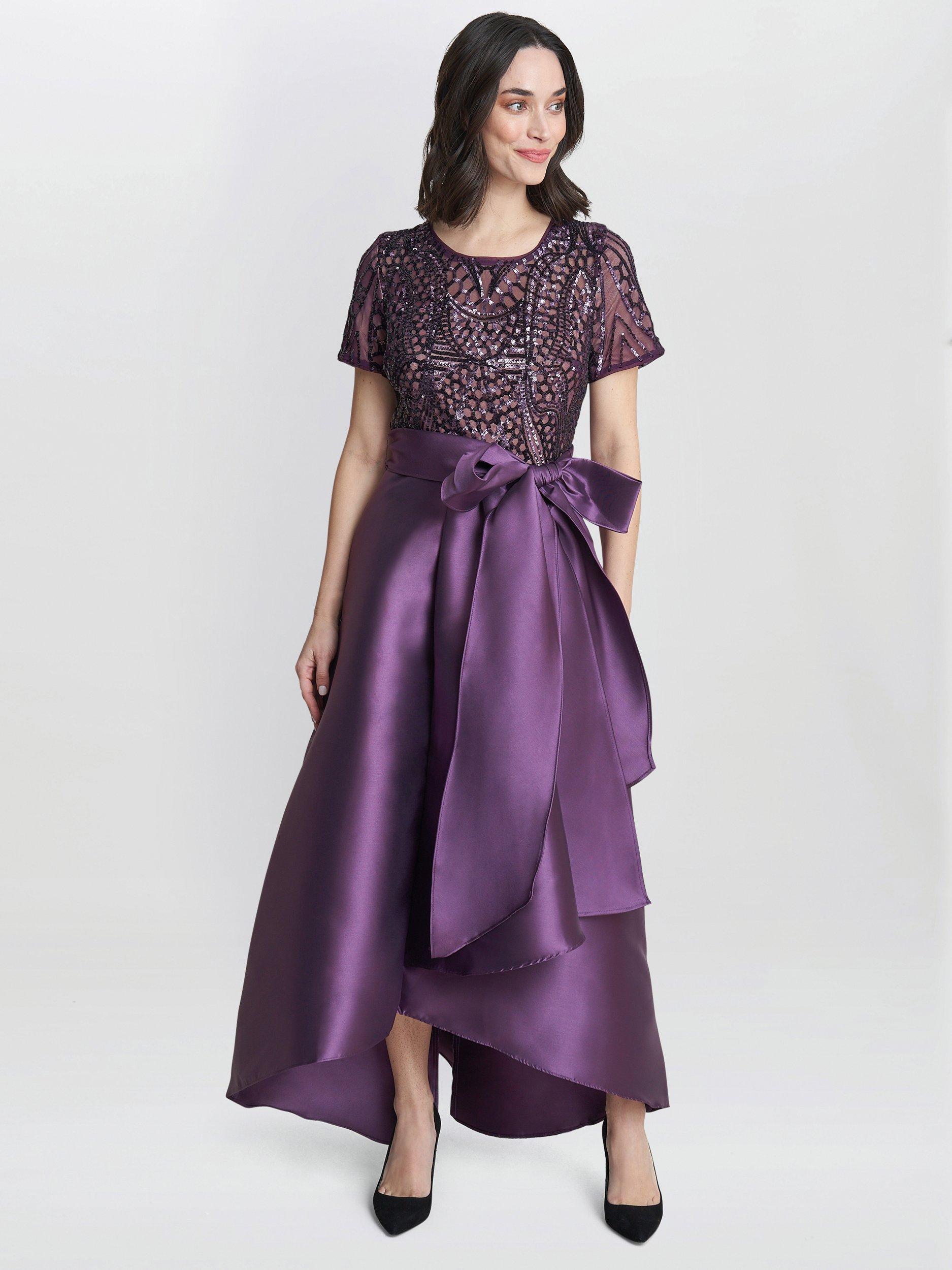 Product image 1 of 4, which shows Gina Bacconi Noemi Embroidered Dress, Purple, 12
