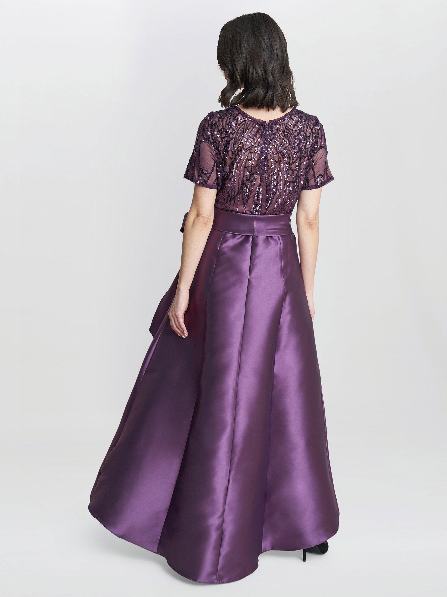 Product image 2 of 4, which shows Gina Bacconi Noemi Embroidered Dress, Purple, 12