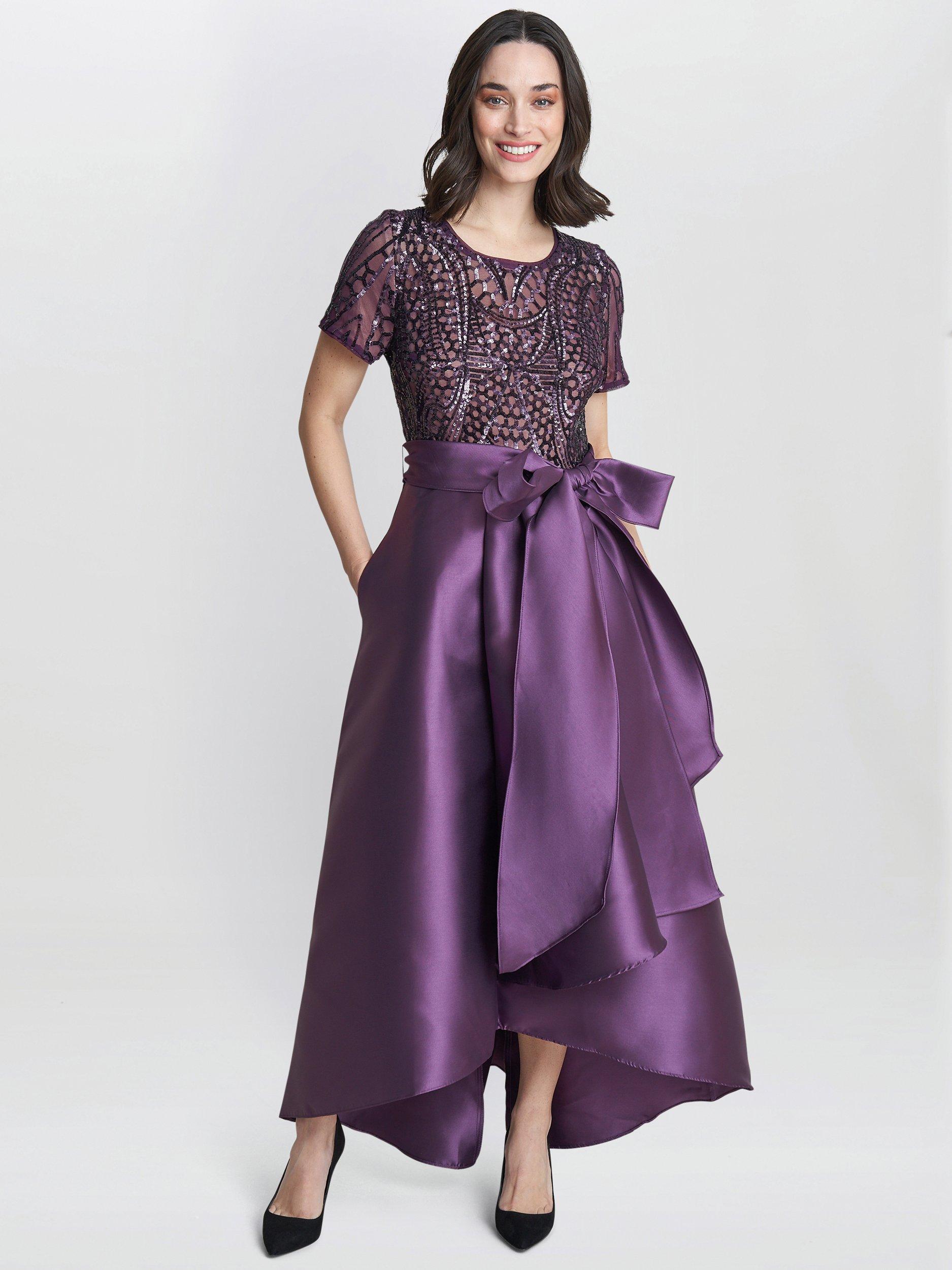 Product image 3 of 4, which shows Gina Bacconi Noemi Embroidered Dress, Purple, 12