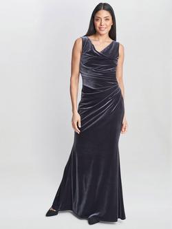 Gina Bacconi Selena Velvet Maxi Dress, Aubergine, Grey