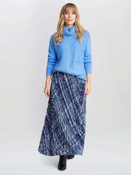 Gina Bacconi Mischa Pleat Skirt, Black/Blue, Black/Blue