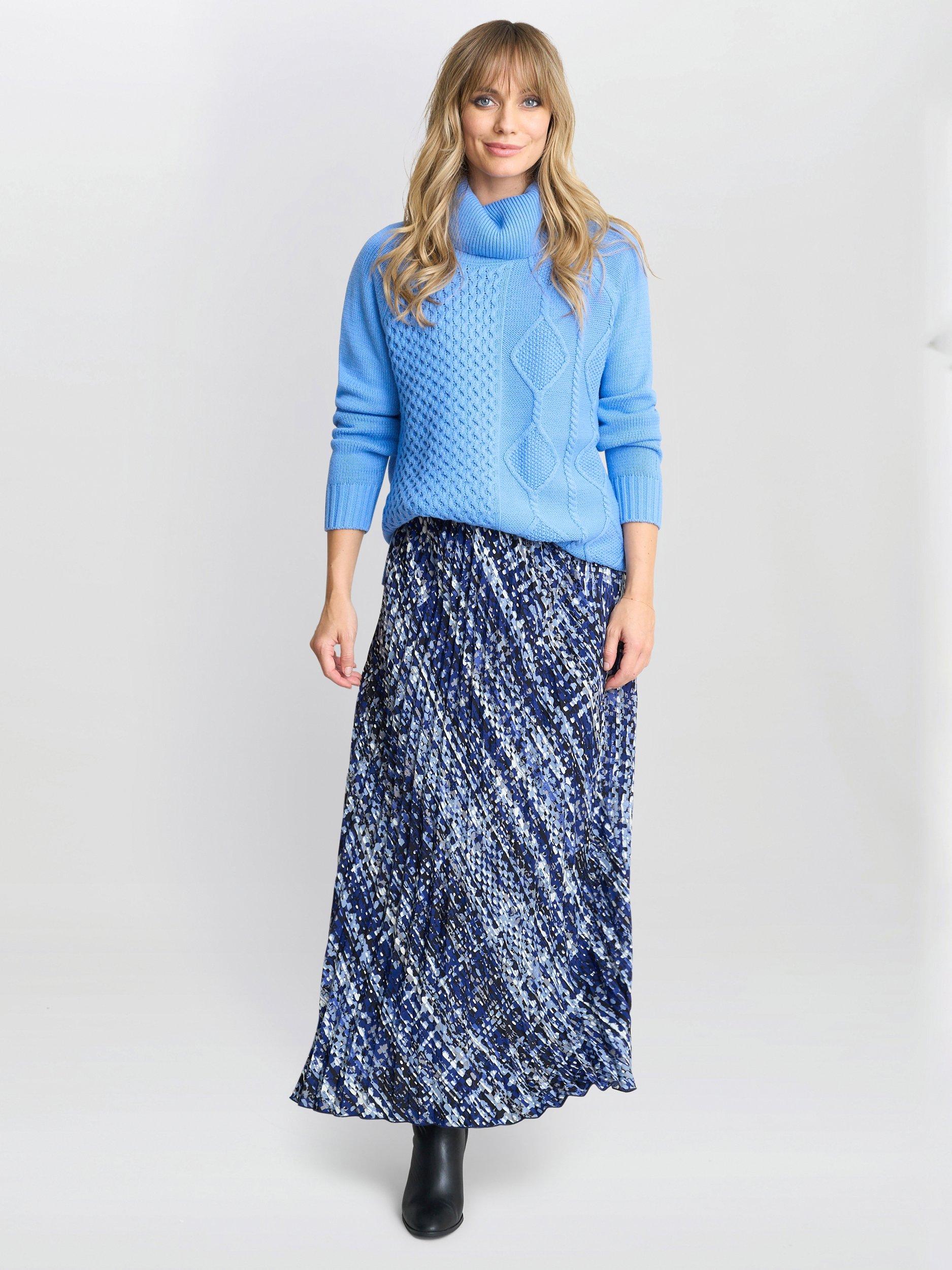 Product image 3 of 5, which shows Gina Bacconi Mischa Pleat Skirt, Black/Blue, S