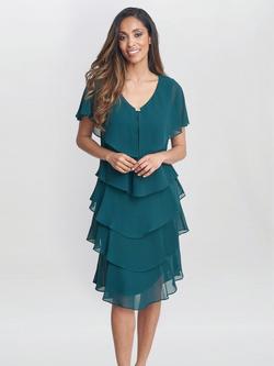 Gina Bacconi Bella Georgette Tiered Dress, Teal