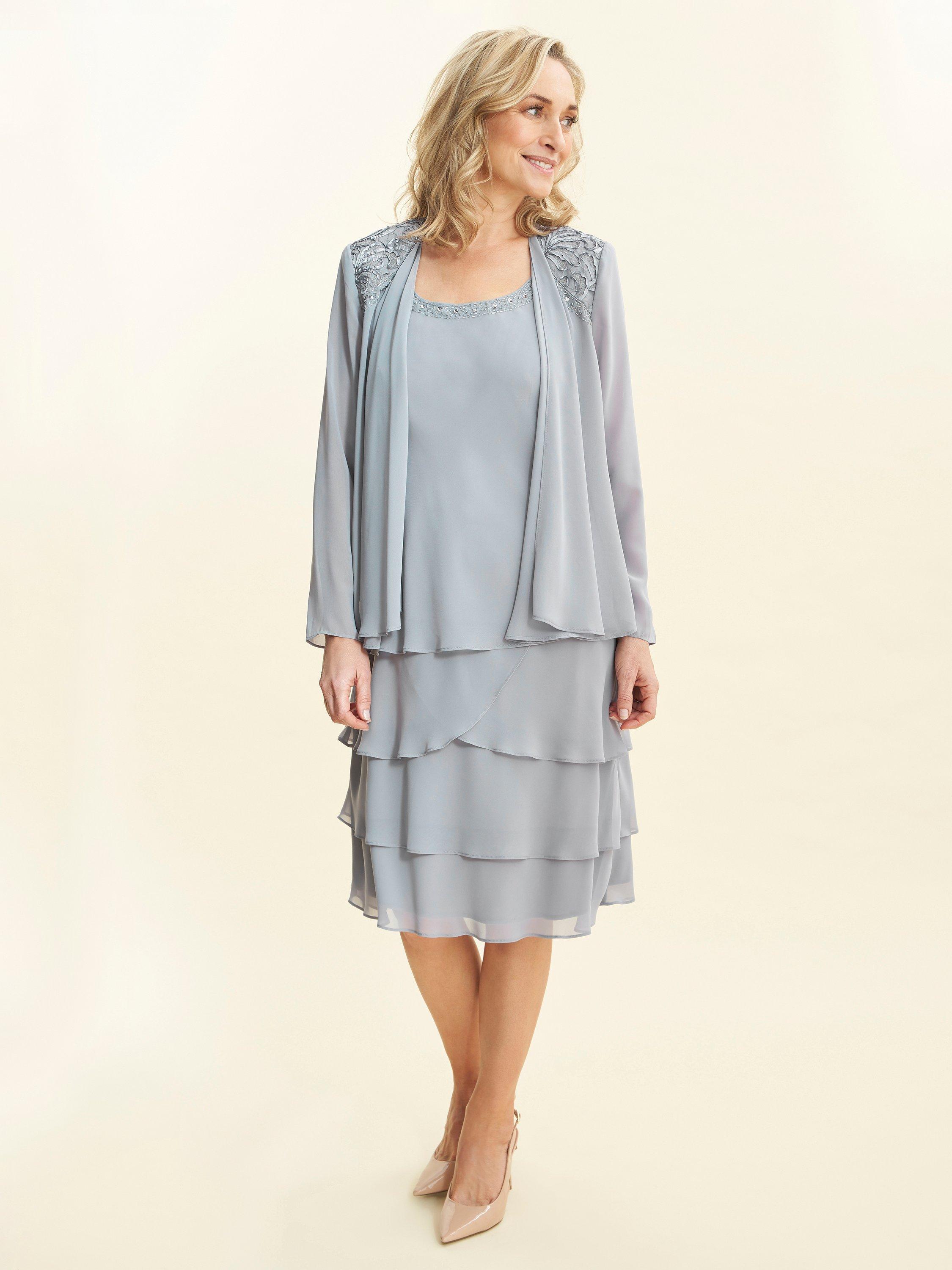 Product image 3 of 6, which shows Gina Bacconi Camira Lace Jacket Dress, Grey, 12