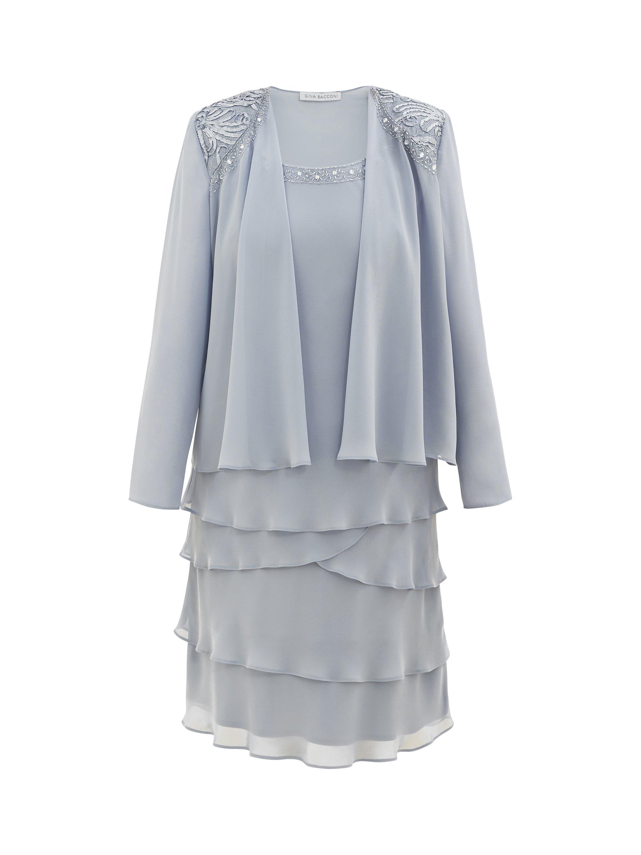 Product image 4 of 6, which shows Gina Bacconi Camira Lace Jacket Dress, Grey, 12