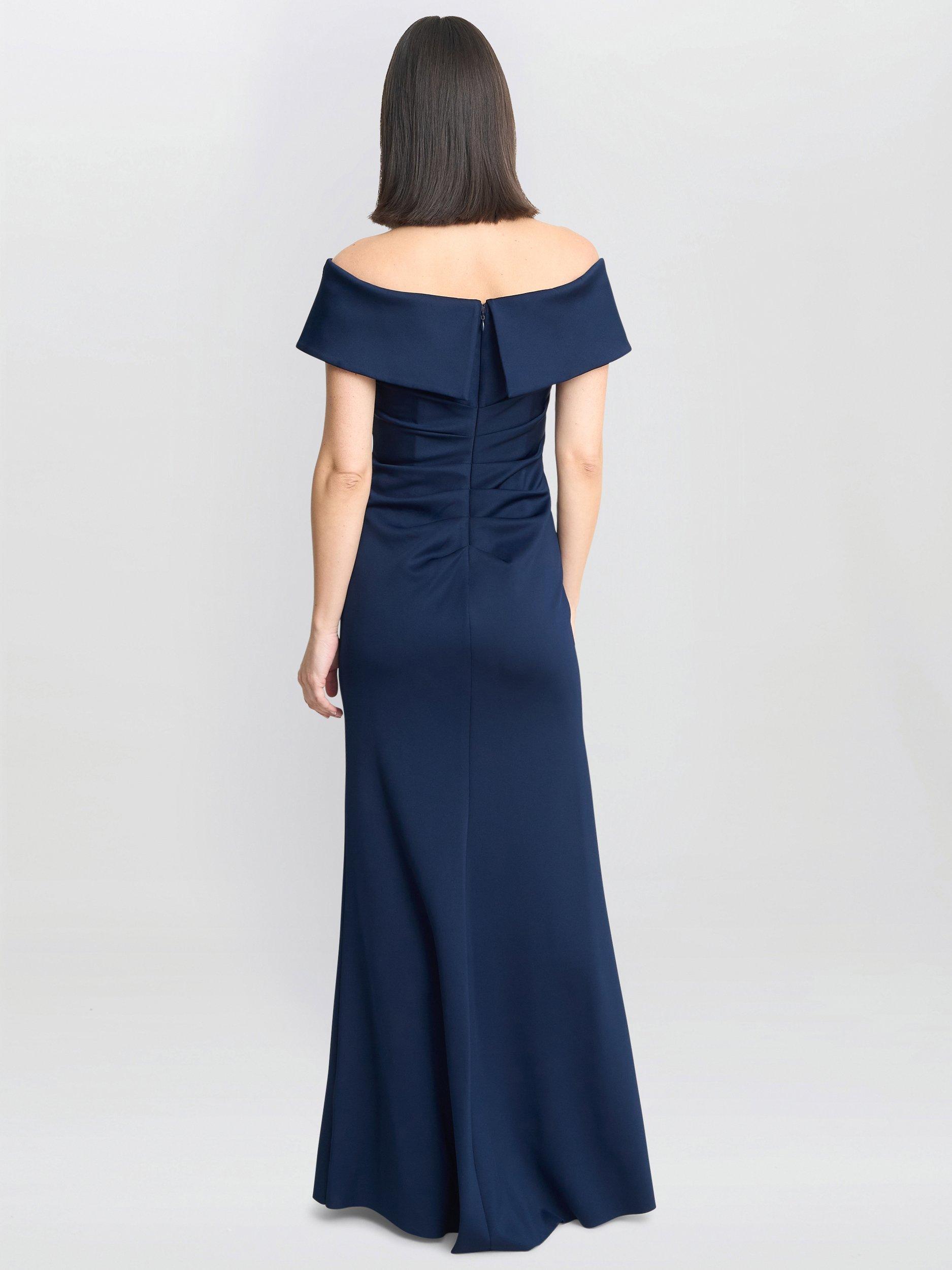 【海外限定】GinaBacconi ドレス☆Blue Carla Off The Shoulder Gina Bacconi Carla Off Shoulder Maxi Dress, Navy