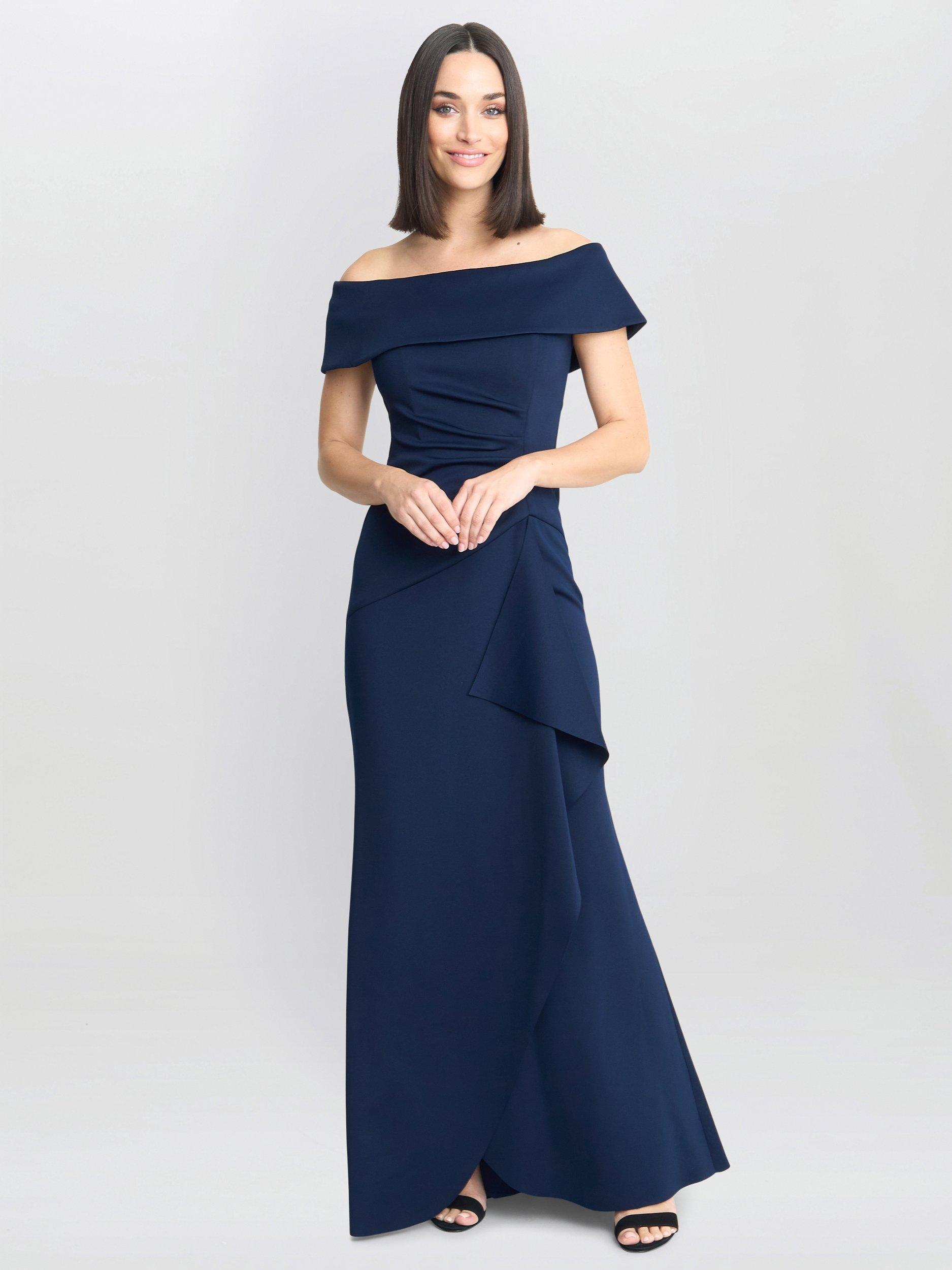 【海外限定】GinaBacconi ドレス☆Blue Carla Off The Shoulder Gina Bacconi Carla Off Shoulder Maxi Dress, Navy