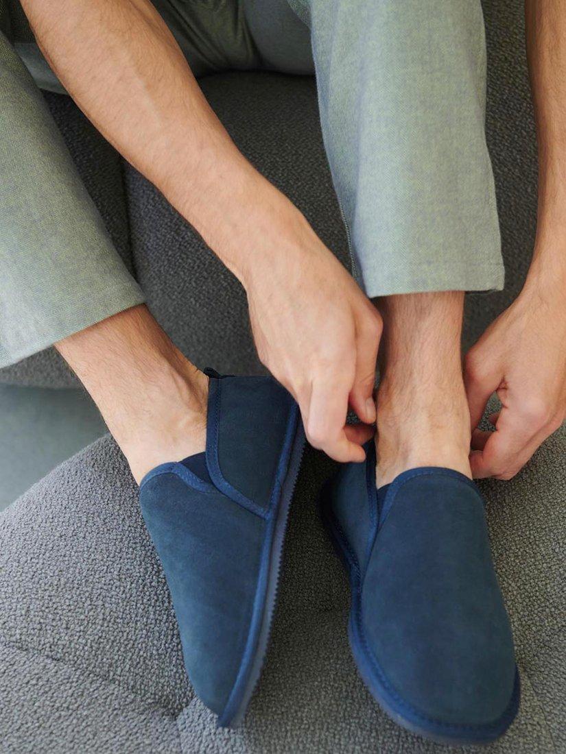 Product image 2 of 2, which shows British Boxers Sheepskin & Suede Slipper Boots, Fife Navy, 6