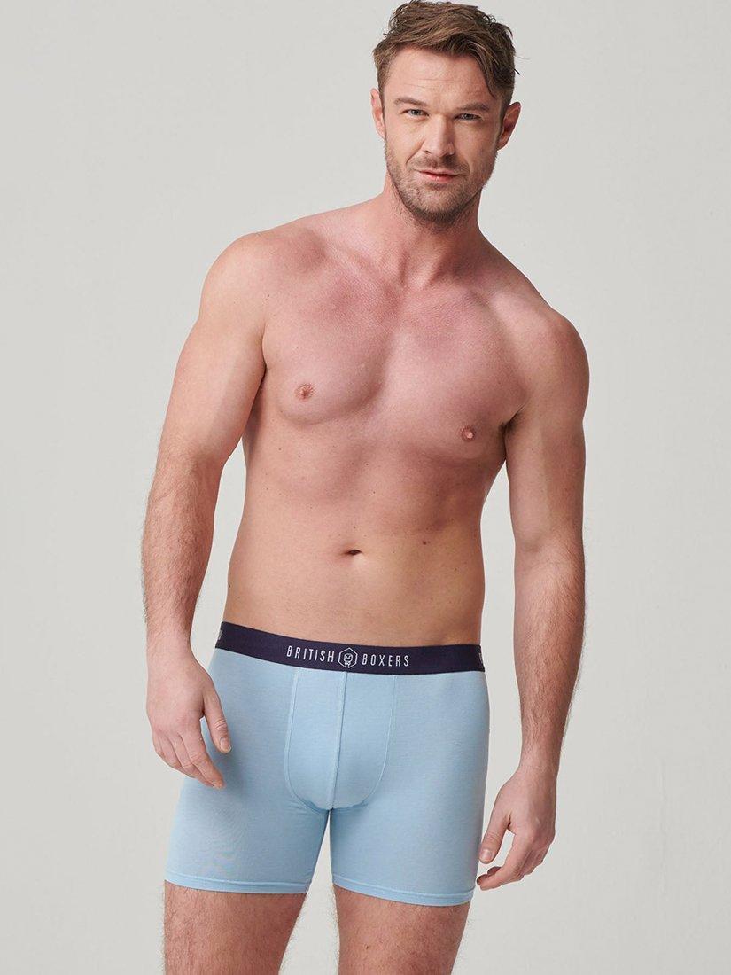 Product image 6 of 7, which shows British Boxers Cotton Trunks, Pack of 3, Blue/Multi, S