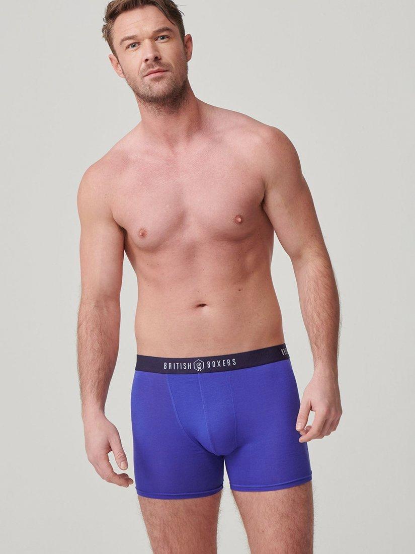 Product image 7 of 7, which shows British Boxers Cotton Trunks, Pack of 3, Blue/Multi, S