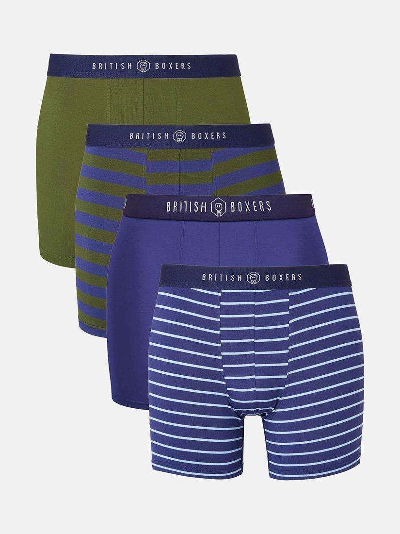 Product image 1 of 9, which shows British Boxers Bamboo Trunks, Pack of 4, Green/Multi, S