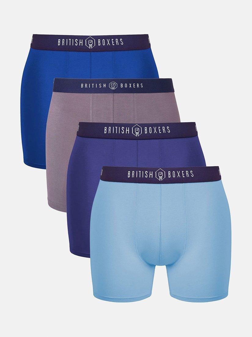 Product image 1 of 9, which shows British Boxers Bamboo Trunks, Pack of 4, Blue/Multi, S