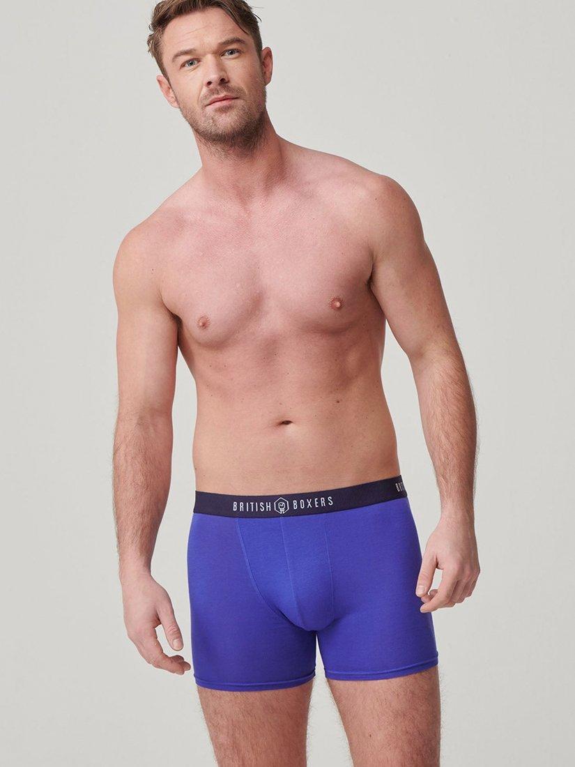 Product image 9 of 9, which shows British Boxers Bamboo Trunks, Pack of 4, Blue/Multi, S