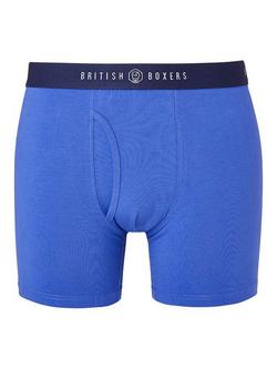 British Boxers Cotton Trunks, Pack of 3 - view 2, Storm Blue/Multi
