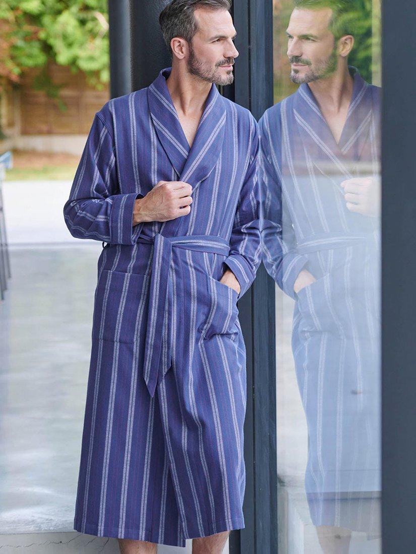 Product image 2 of 4, which shows British Boxers Brushed Cotton Stripe Dressing Gown, Banbury Blue, S