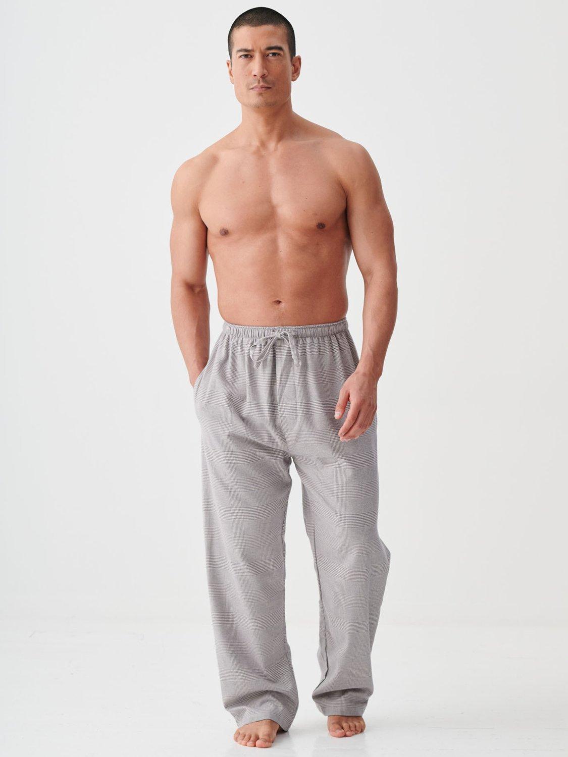 Product image 1 of 3, which shows British Boxers Prince of Wales Brushed Cotton Pyjama Trousers, Grey, S