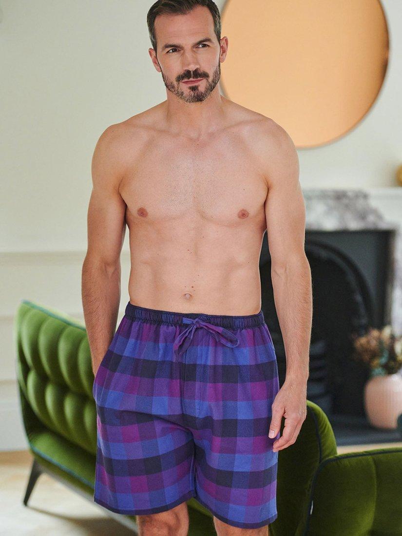 Product image 1 of 2, which shows British Boxers Check Brushed Cotton Pyjama Shorts, Berwick, S