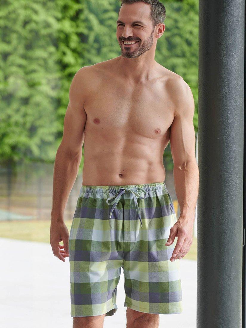 Product image 1 of 2, which shows British Boxers Check Brushed Cotton Pyjama Shorts, Shetland, S