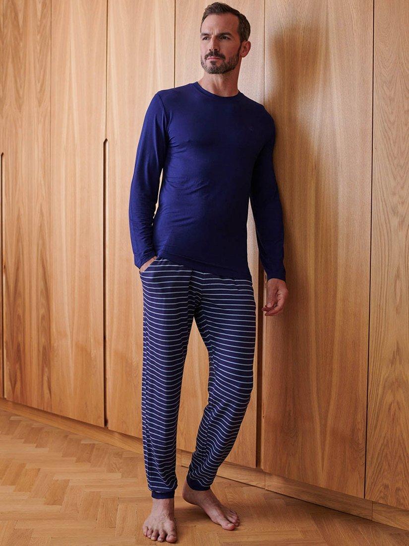 Product image 1 of 5, which shows British Boxers Bamboo Blend Stripe Pyjama Set , Blue, S