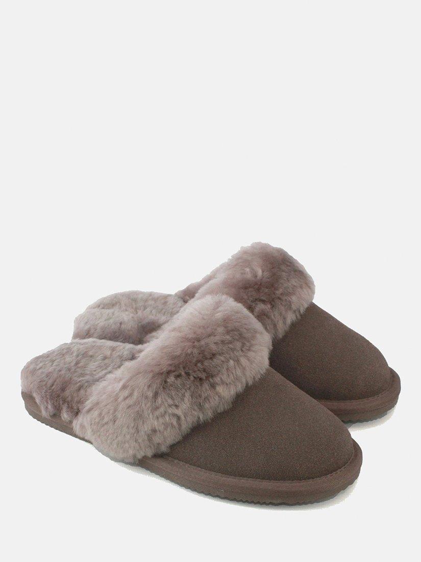 Product image 1 of 2, which shows British Boxers Sheepskin Slippers, Bracken Truffle, 3