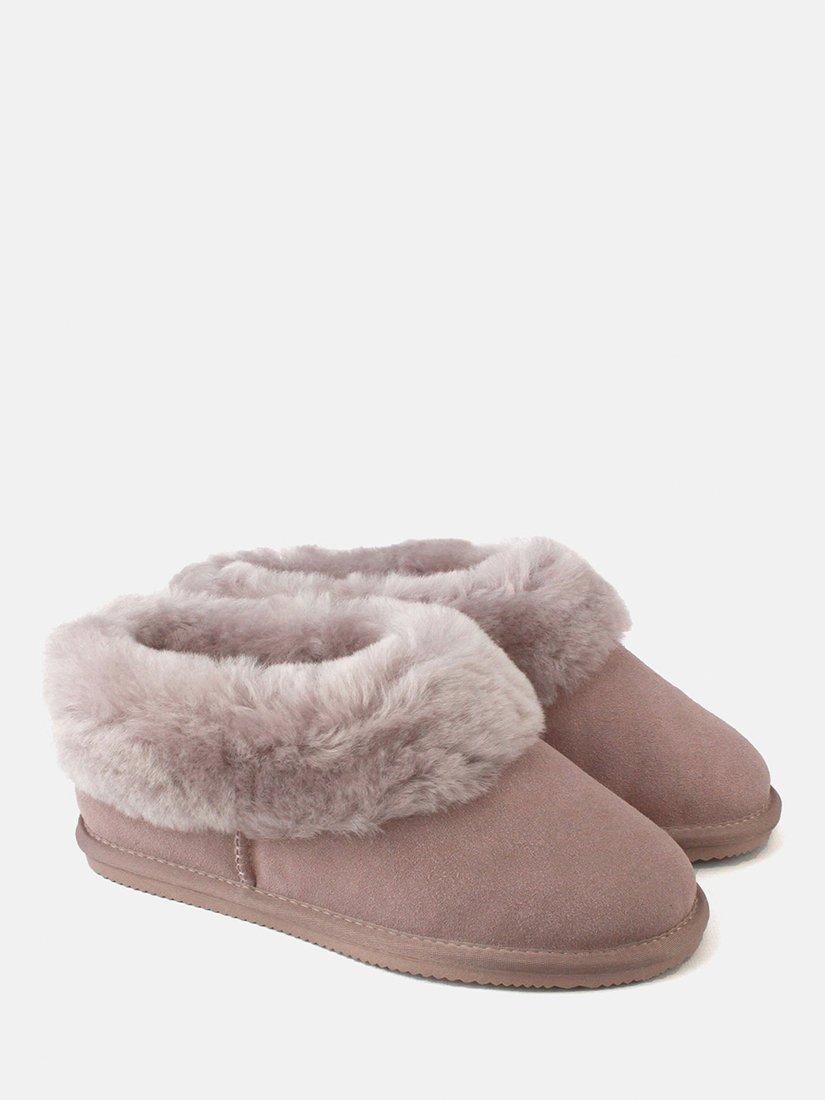 Product image 1 of 2, which shows British Boxers Sheepskin Cropped Slipper Boots, Heather Mushroom, 3