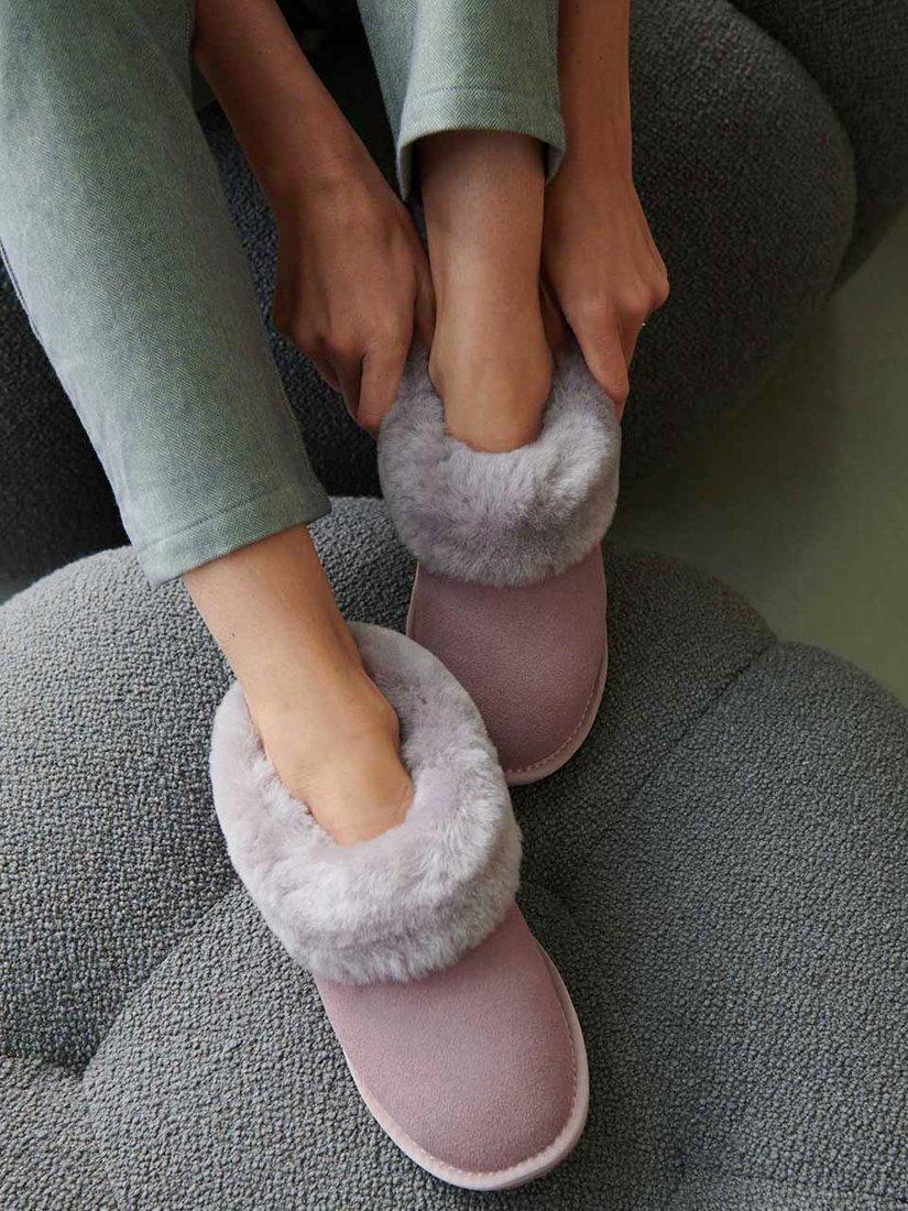 Product image 2 of 2, which shows British Boxers Sheepskin Cropped Slipper Boots, Heather Mushroom, 3