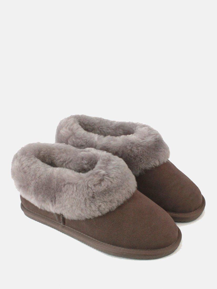 Product image 1 of 2, which shows British Boxers Sheepskin Cropped Slipper Boots, Heather Truffle, 3