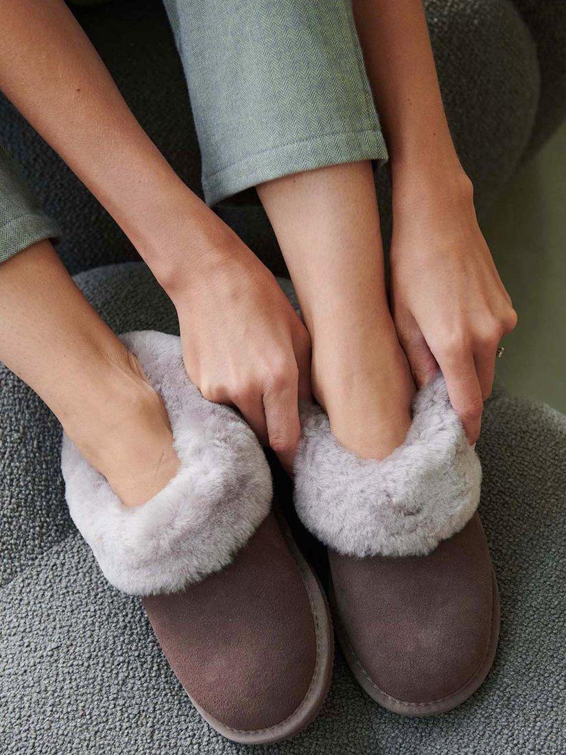 Product image 2 of 2, which shows British Boxers Sheepskin Cropped Slipper Boots, Heather Truffle, 3
