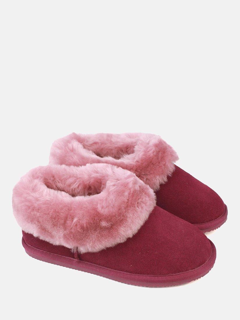 Product image 1 of 2, which shows British Boxers Sheepskin Cropped Slipper Boots, Heather Wine, 3