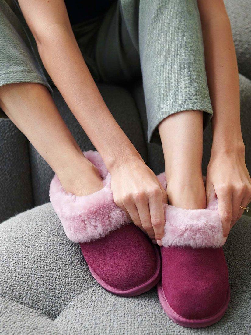 Product image 2 of 2, which shows British Boxers Sheepskin Cropped Slipper Boots, Heather Wine, 3