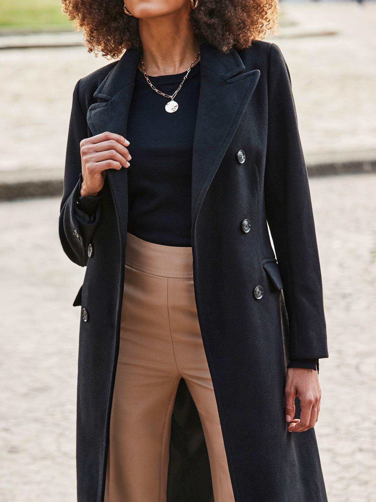 Product image 5 of 9, which shows Sosandar Hourglass Double Breasted Coat, Black, 6
