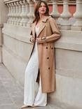Sosandar Belted Longline Hooded Trench Coat, Camel