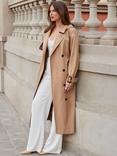 Sosandar Belted Longline Hooded Trench Coat, Camel