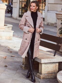 Sosandar Faux Suede Shearling Lined Coat, Stone - view 2, Stone