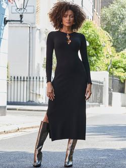 Sosandar Cut Out Button Detail Midaxi Dress, Black - view 2, Black