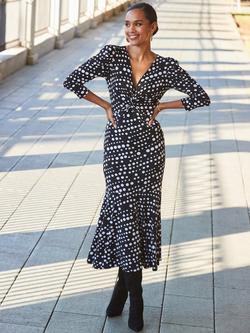 Sosandar Twist Front Ruched Dress, Black/White, Black/White