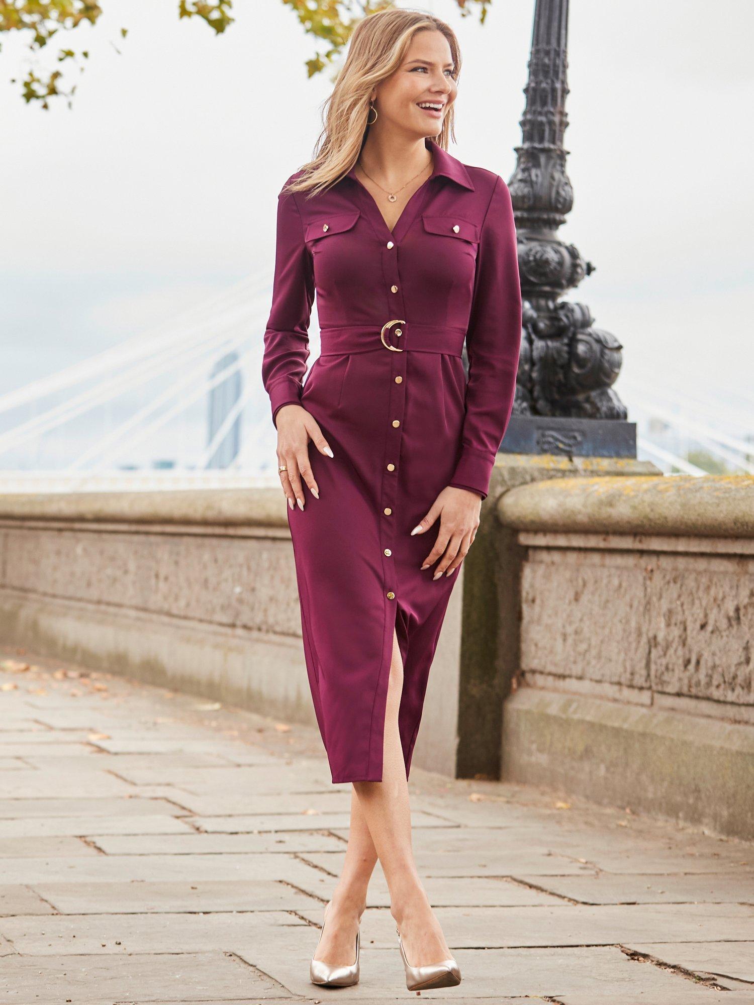 Product image 1 of 5, which shows Sosandar Utility Shirt Dress, Burgundy, 8