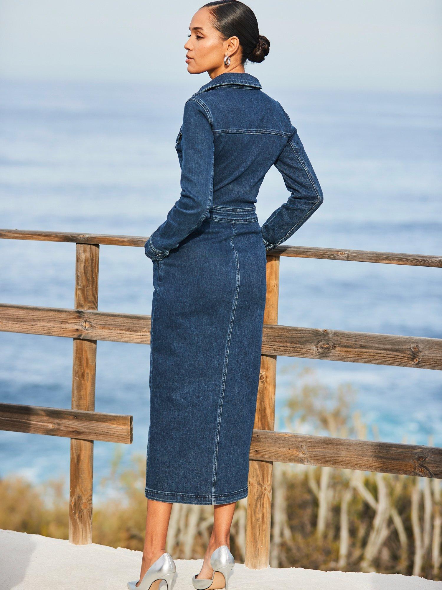 Product image 4 of 7, which shows Sosandar Denim Midi Shirt Dress, Dark Indigo, 8